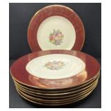 Homer Laughlin Burgundy Floral Plates 22kt Gold