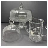Glass Cake Stand, Two Cloches, Measuring Cup