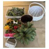 Three Baskets with Faux Flowers and Plant