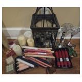 Assortment of Candles, Candle Holders and Lantern