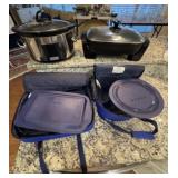Crock Pot, Electric Skillet, Two Pyrex Portables