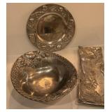 Gorham Metal Bowl and Two Metal Platters