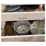 Kitchen Pots, Pans and Lids in Two Drawers