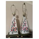 Hand Painted Floral Obelisk Table Lamps