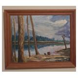 Framed Original Oil Water Scene Painting