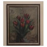 Framed Original Oil Tulips By Miner