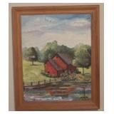 Framed Original Oil Old Barn Bty Miner