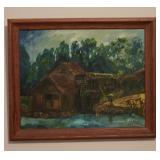 Framed Original Oil Water Mill House By Minor