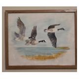 Framed Watercolor Geese in Flight