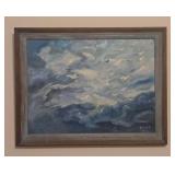 Framed Original Oil Seagulls Painting by Miner