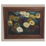 Framed Original Oil Poppy Flowers By Miner