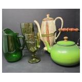 Green Pitchers, Tea Kettle, Glasses