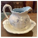 Porcelain Blue Floral Pitcher And Bowl