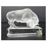 Lalique Bull Paperweight Sculpture with Clear Base