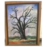 Oil Painting, Features A Dark Bare Branched Tree