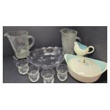 Glass Pitchers, Bowl, Votives and Ceramics