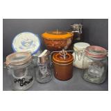 Glass Cookie Jar, Wire Clamp Lidded Jars, Bowl