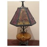 Amber Glass Table Lamp with Stained Glass Shade
