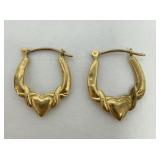 14K Gold Heart Art Hoop Earrings