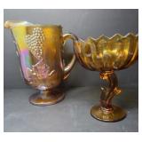 Glass Amber Gold Carnival Pitcher Harvest Grapes
