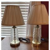 Pair Of Small Gold Trim And Glass Lamps