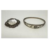 Sterling Mother of Pearl Brooch, Taxco Bracelet