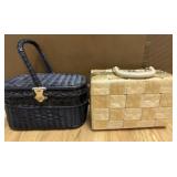 Vintage Woven Box Purse And Black Wicker Bag