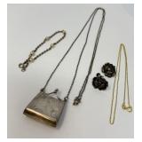 Sterling Purse Necklace, Earrings, Bracelet, Chain