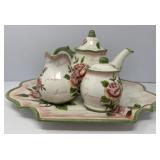Ceramic Tea Set with Rose Motif