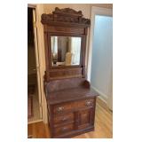 Ornate Wooden Washstand with Mirror