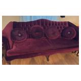 Vintage Burgundy Velvet Sofa