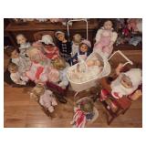 Collection of Porcelain Dolls, Wagon, Carriages