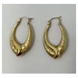 14K Oval Art Hoop Earrings
