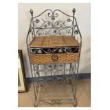 Metal and Rattan Wine Rack