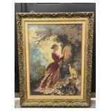 Victorian Style Needlepoint Scene, Framed