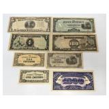 Eight Different WWII Japanese Occupation Notes