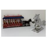 Cast Iron Trolley and Squirrel Nutcracker