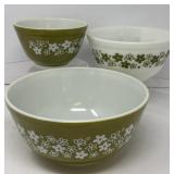 Set of Three Crazy Daisy Pyrex Mixing Bowls