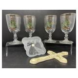 Spode Christmas Goblets with Cross and Angel Dish