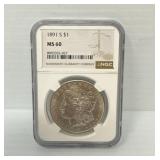 NGC 1891-S MS60 Morgan Dollar