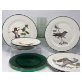 Green Glass Vase, Plate with NWF Plates and Bowls
