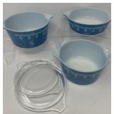 Three Pyrex Snowflake Garland Casserole Dishes