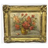 Signed Oil Painting, Flowers in Vase