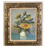 Signed Sunflower Oil Painting