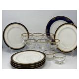 Epiag Czech Plates, Gold Rimmed Sherbet Glasses