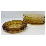 Amber Coin Glass Ashtray and Dish