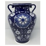 Blue and White Double Handled Vase
