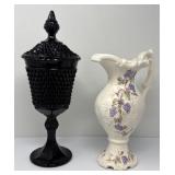 MC Black Hobnail Candy Dish, Lenwile Pitcher