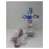 Art Glass Flower and Crystal Cross