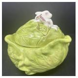 Vintage Ceramic Cabbage Bowl with Bunnies
